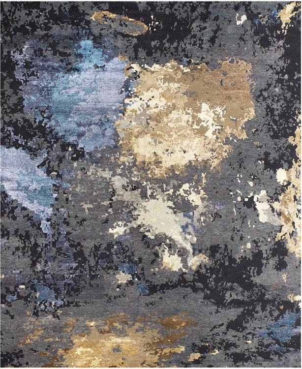 Abstract Charcoal Blue Gold Teppich | Größe: 250 x 300 cm