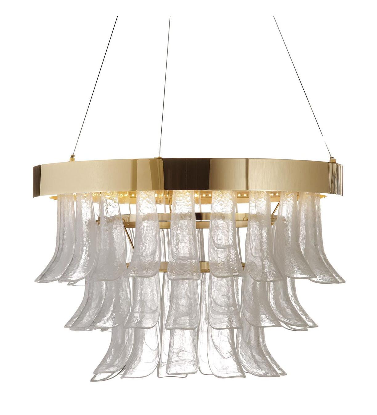 Gold LED Ring-Kronleuchter mit Murano-Glas