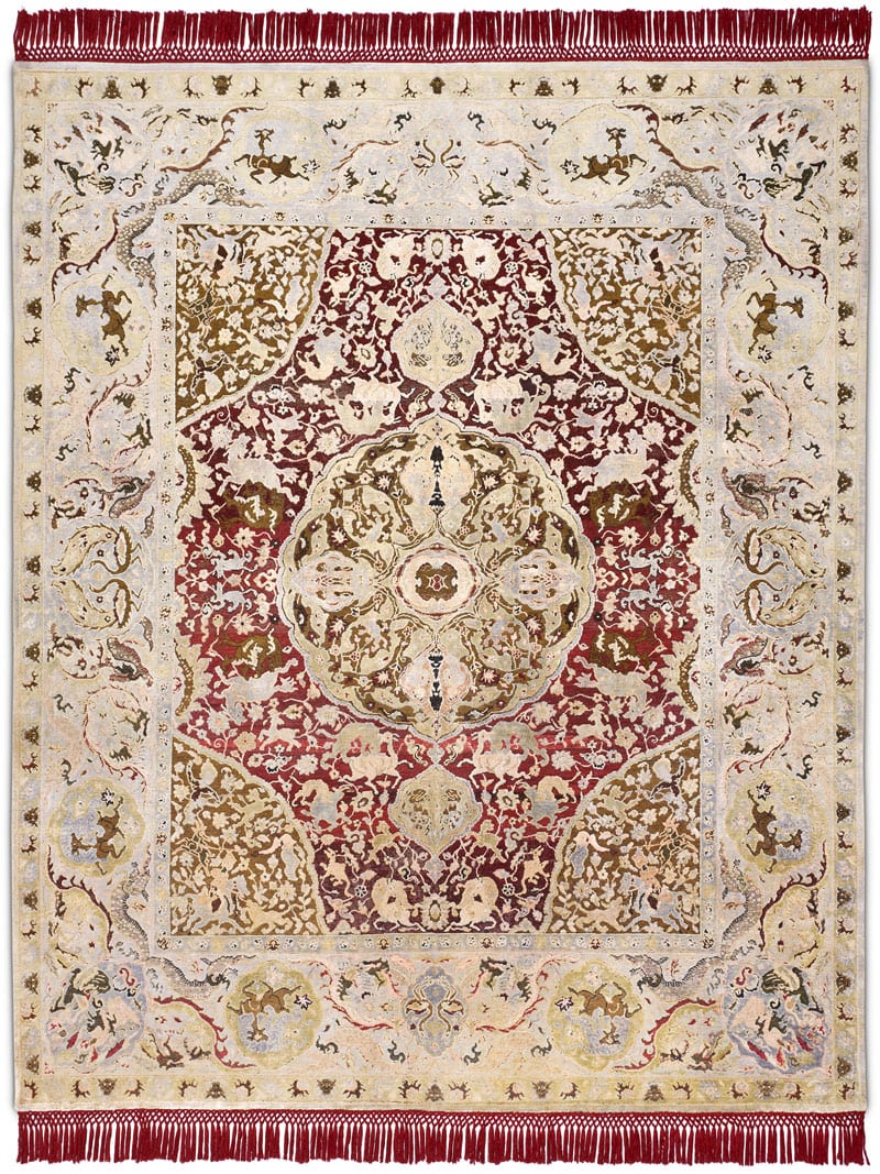 Gold auf Bordeaux Teppich | Größe: 122 x 183 cm
