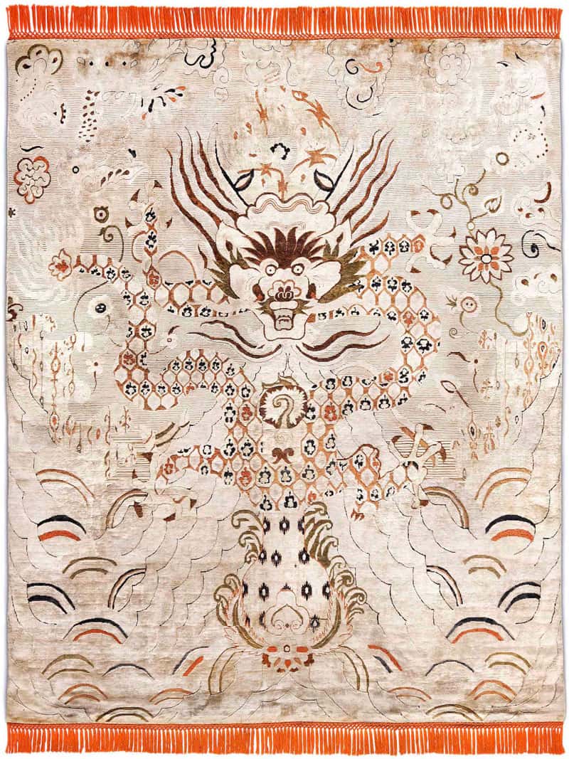 Dragon Copper Orange auf Creme mit feinen Linien Teppich | Größe: 140 x 210 cm