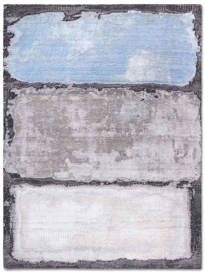 Grass Light Blue Taupe Weiß auf Schwarz Teppich | Größe: 170 x 240 cm
