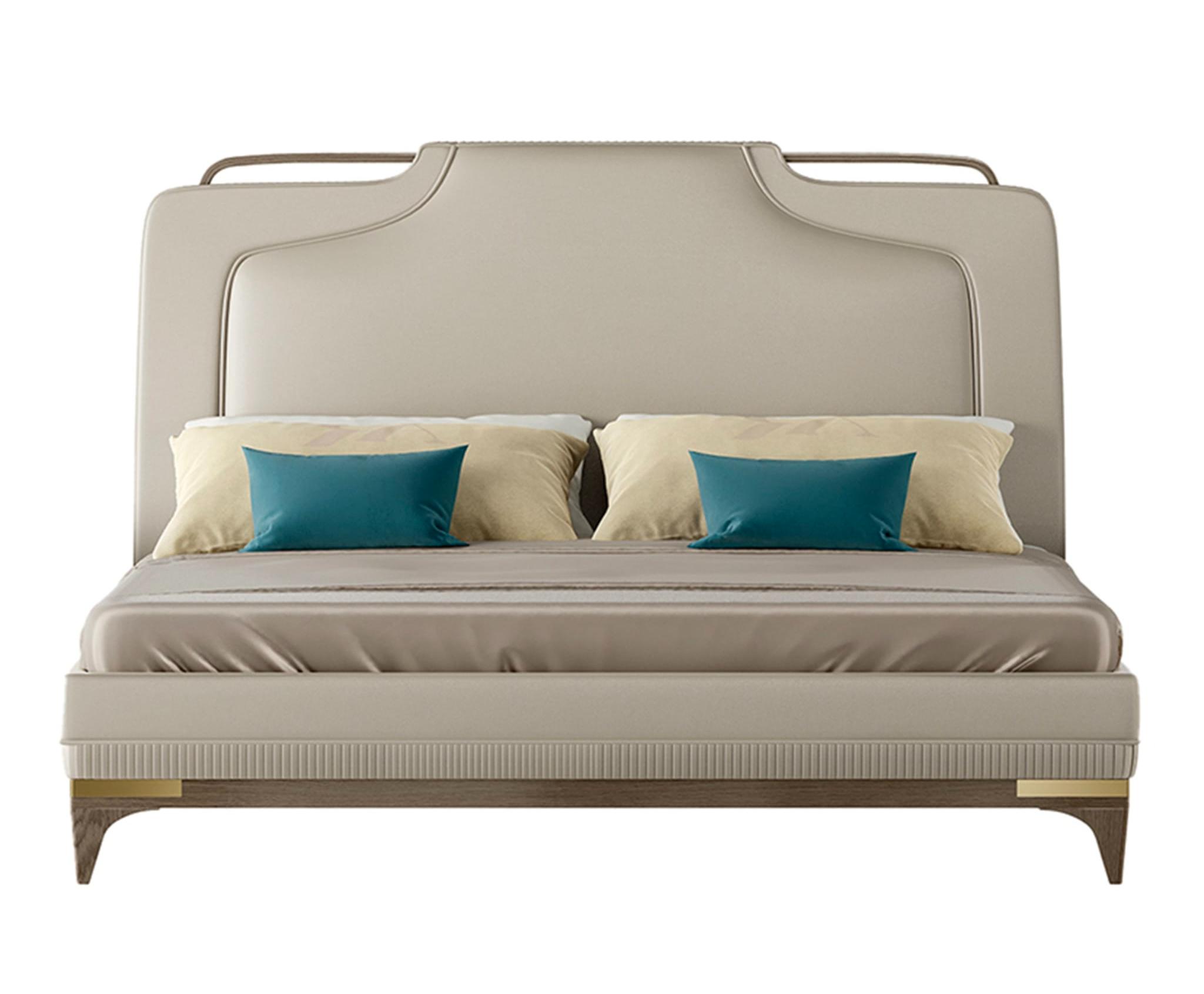 Beige Lederbett | Matratzengröße: 200 x 200 cm