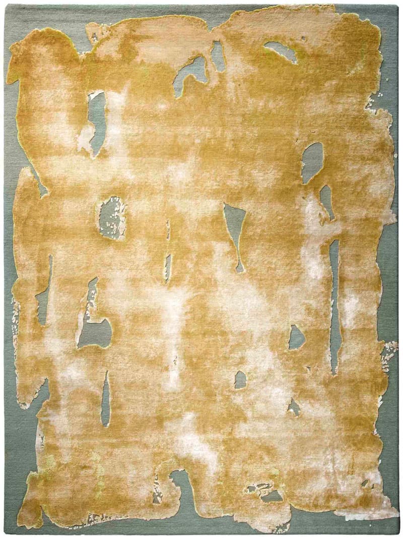 Gold auf Grau‑Grün Teppich