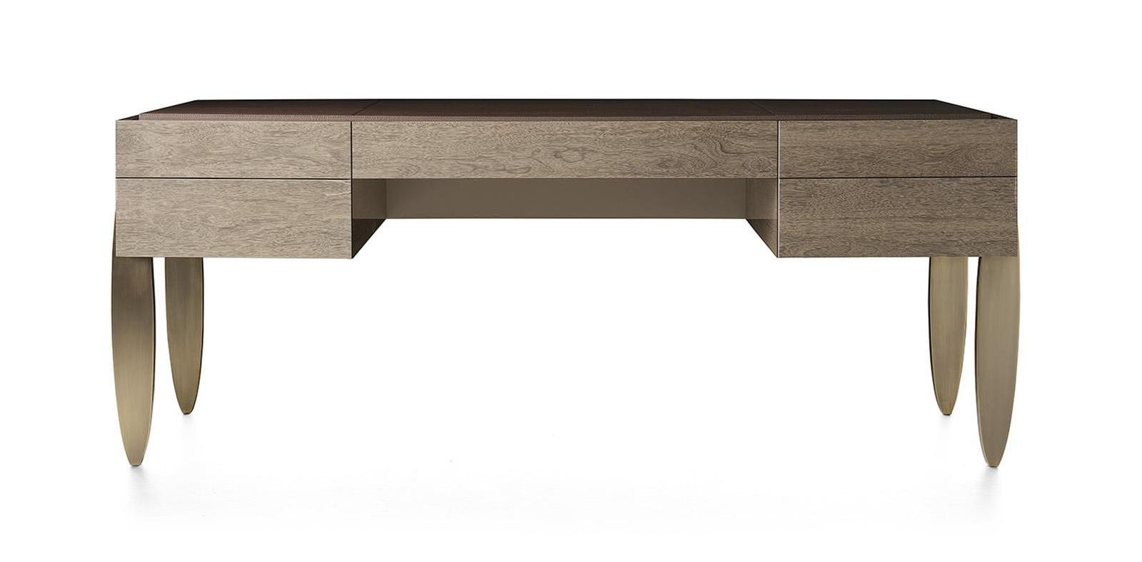 Schreibtisch mit Lederplatte und Bronze­beinen