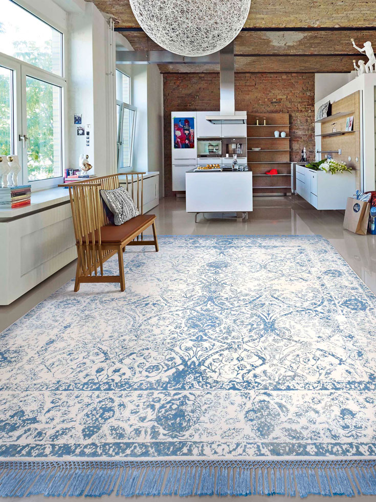 Light Blue auf Weiß Teppich | Größe: 250 x 300 cm