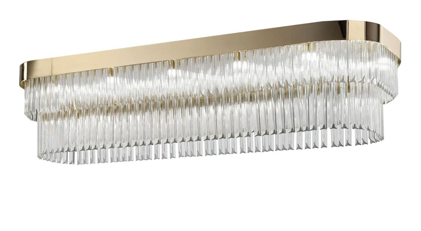 Luxus Soft Gold Kronleuchter mit transparentem Triedro-Glas