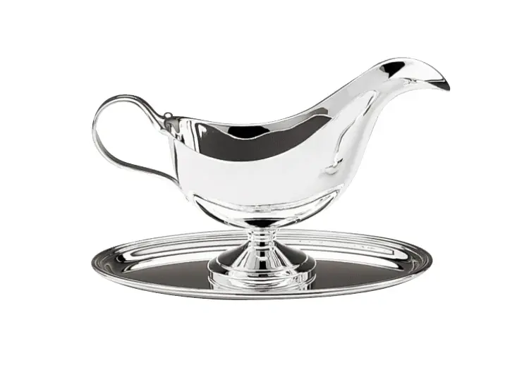 Versilberte englische Sauciere mit Tablett