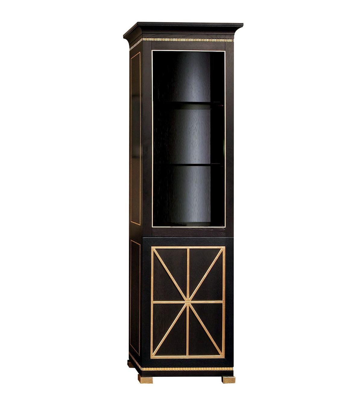 Hoher Vitrinenschrank aus schwarz lackiertem Holz