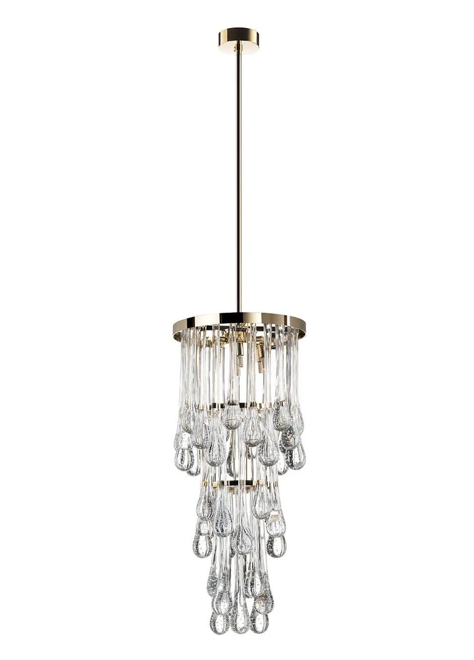 Moderner Murano-Tropfen-Kronleuchter in Soft-Gold-Optik