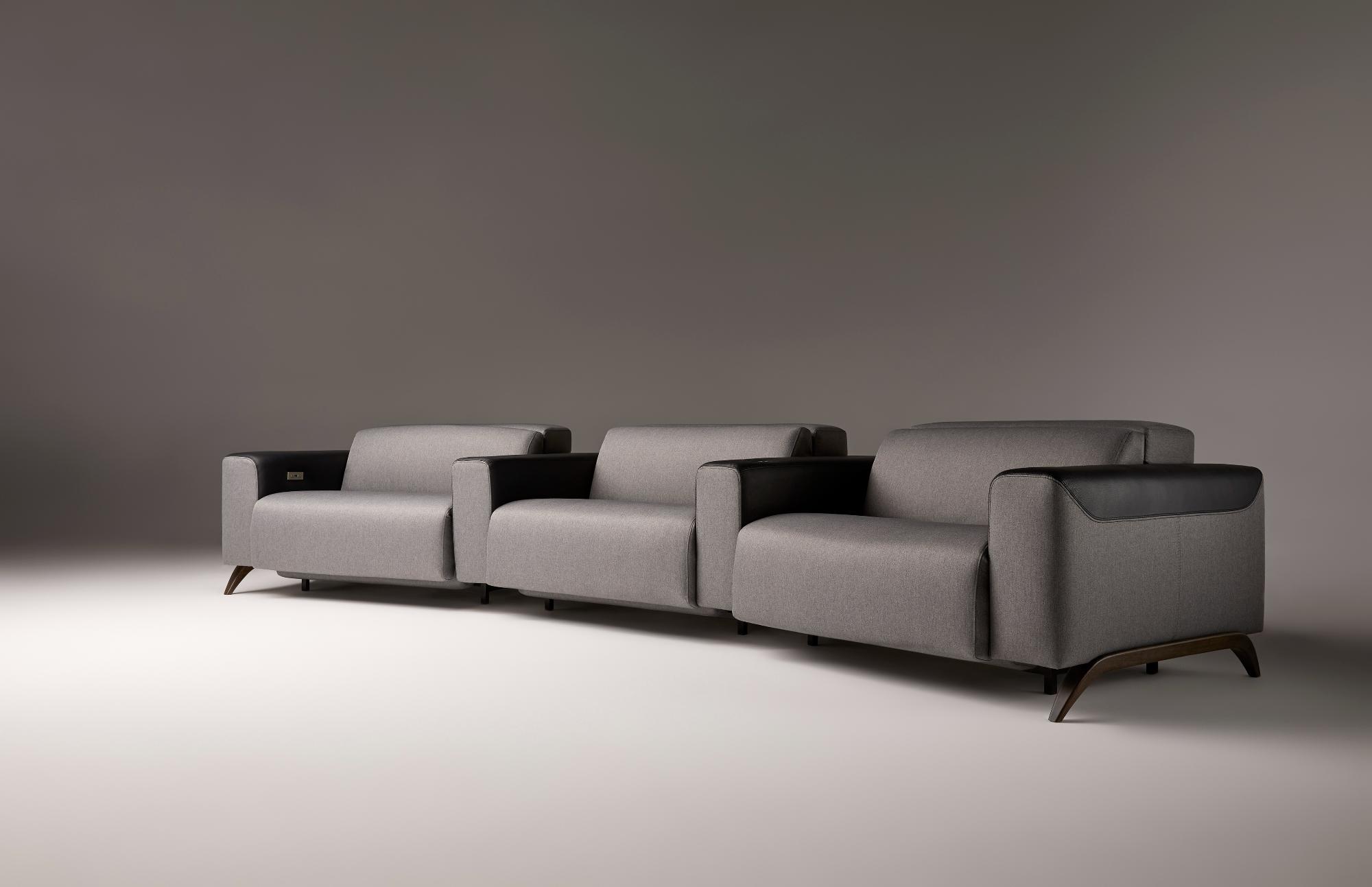 Atlanta Graues 3-Sitzer Geschwungenes Sofa