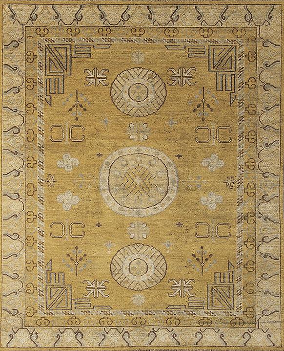 Khotan Handgeknüpft Wolle Gelb Teppich