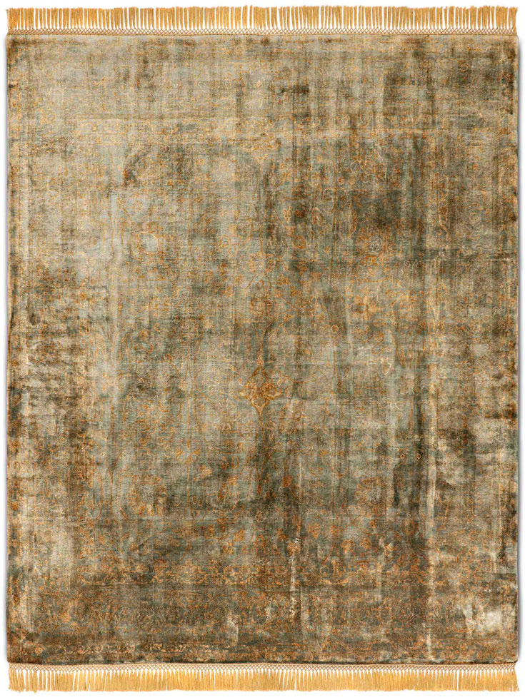 Less Obvious Gold auf Grau‑Grün Teppich | Größe: 140 x 210 cm