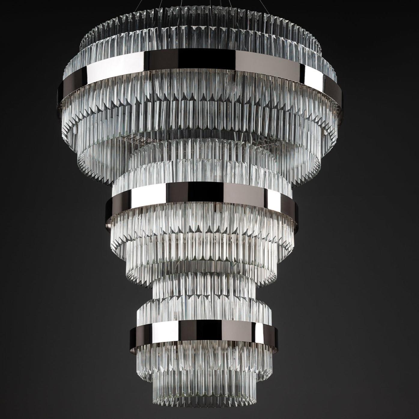 Polierter Nickel Runder Kronleuchter mit Triedro-Glas
