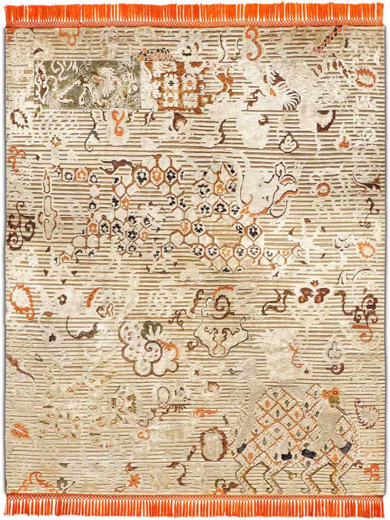 Dragon Copper Orange auf Creme mit feinen Linien Teppich | Größe: 305 x 427 cm