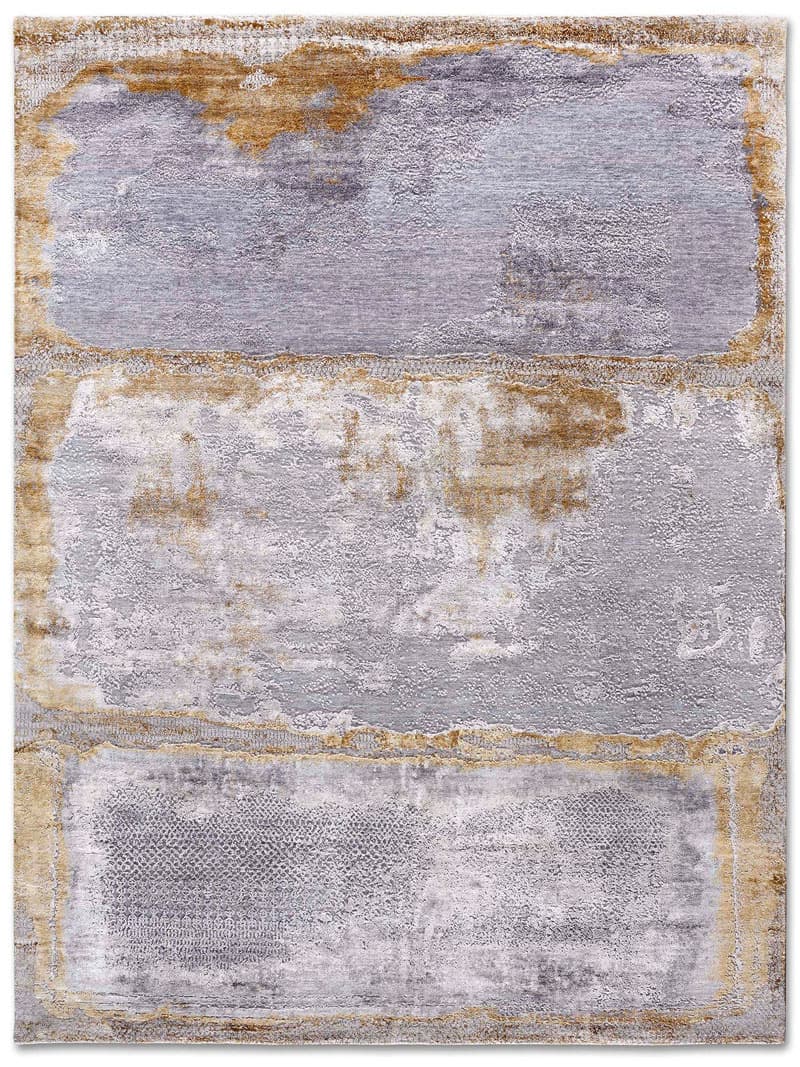 with Grass Silver White Grey auf Gold Teppich | Größe: 250 x 300 cm