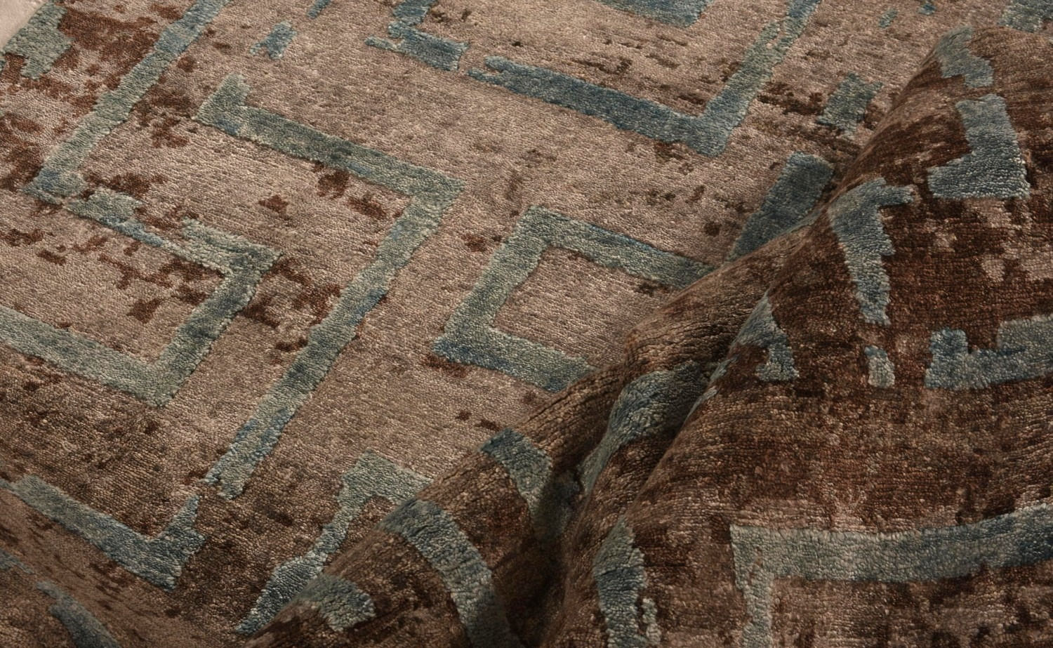 Handgeknüpfter Bambusseide Indischer Abstrakter Teppich