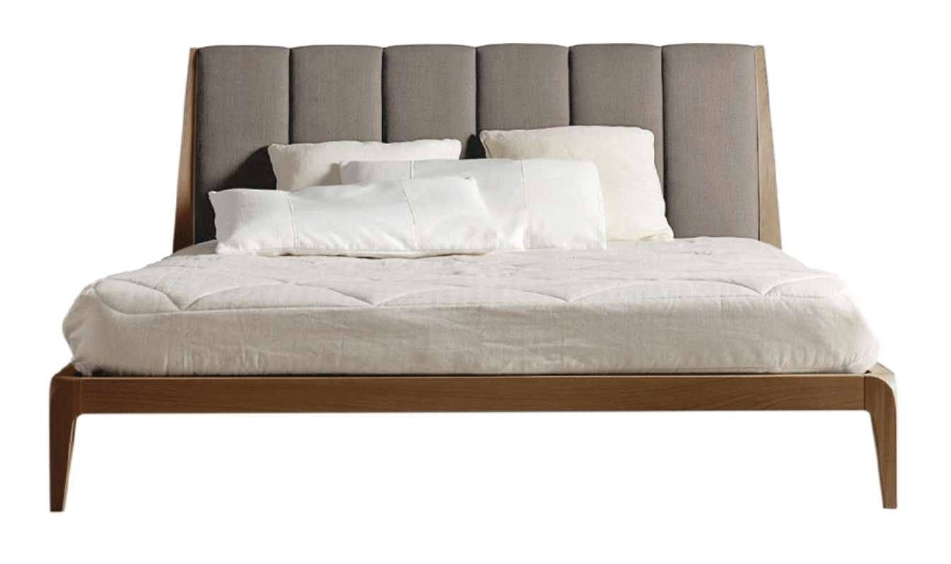 Verso Nord Modernes Bett | Fertigstellung: Natural solid walnut | Polster: Linen UNICO NF184 07