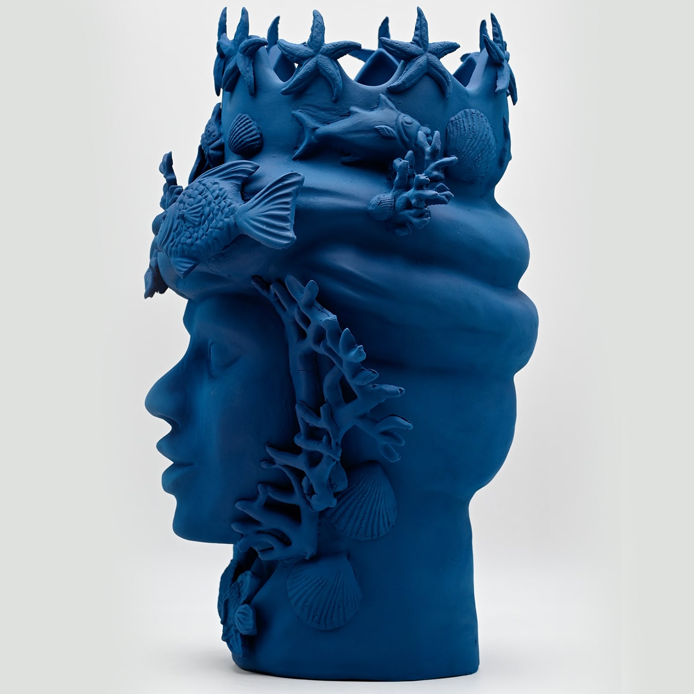 Maure‑Kopf royalblau handgefertigte Skulptur