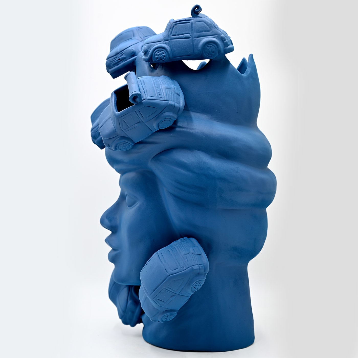 Maure‑Kopf matt blaue Skulptur