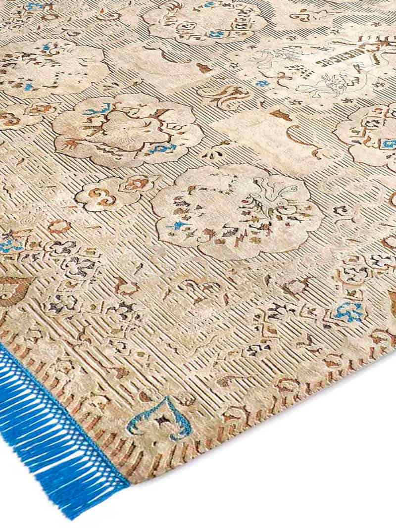 Dragon Electric Blue auf Creme mit feinen Linien Teppich | Größe: 300 x 400 cm