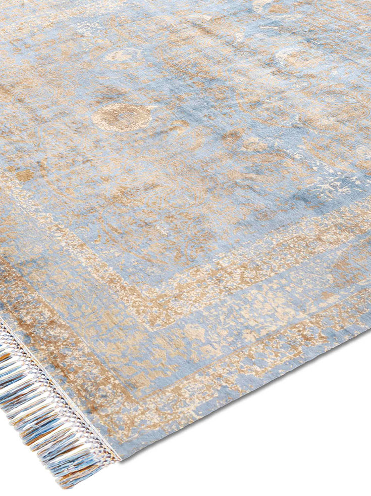 Gold auf Hellblau Teppich | Größe: 274 x 365 cm