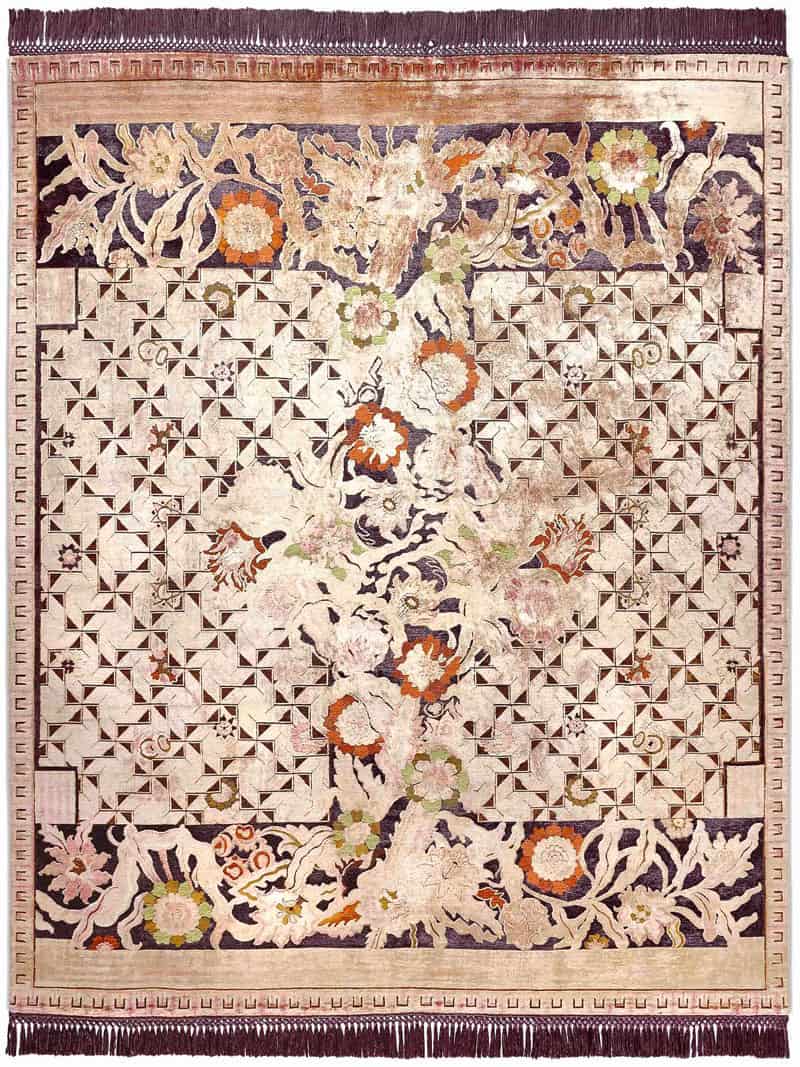 Floral Versus Geometrics Original auf Tiefviolett Teppich | Größe: 274 x 365 cm