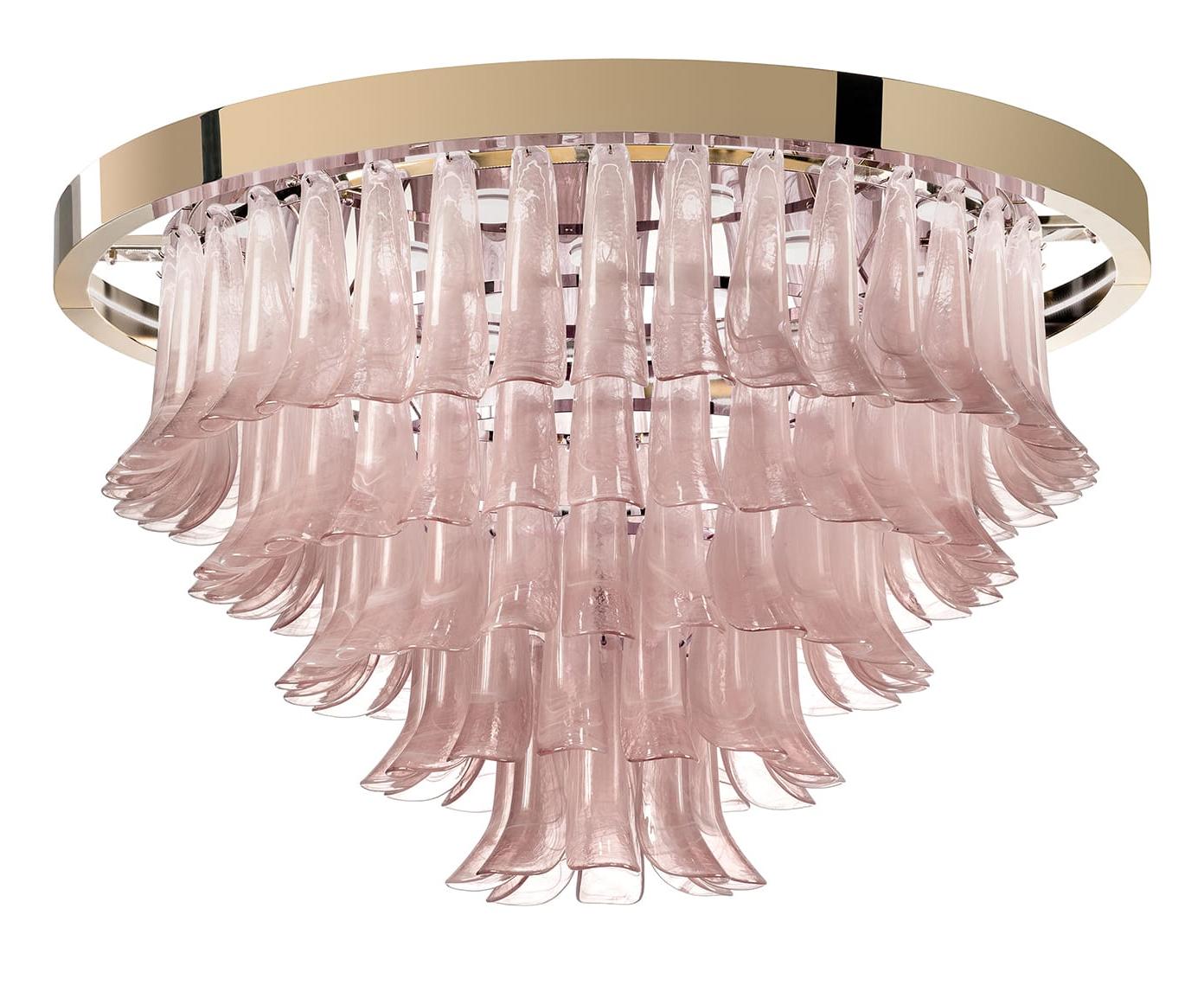 Pinker Glasblatt-Kronleuchter