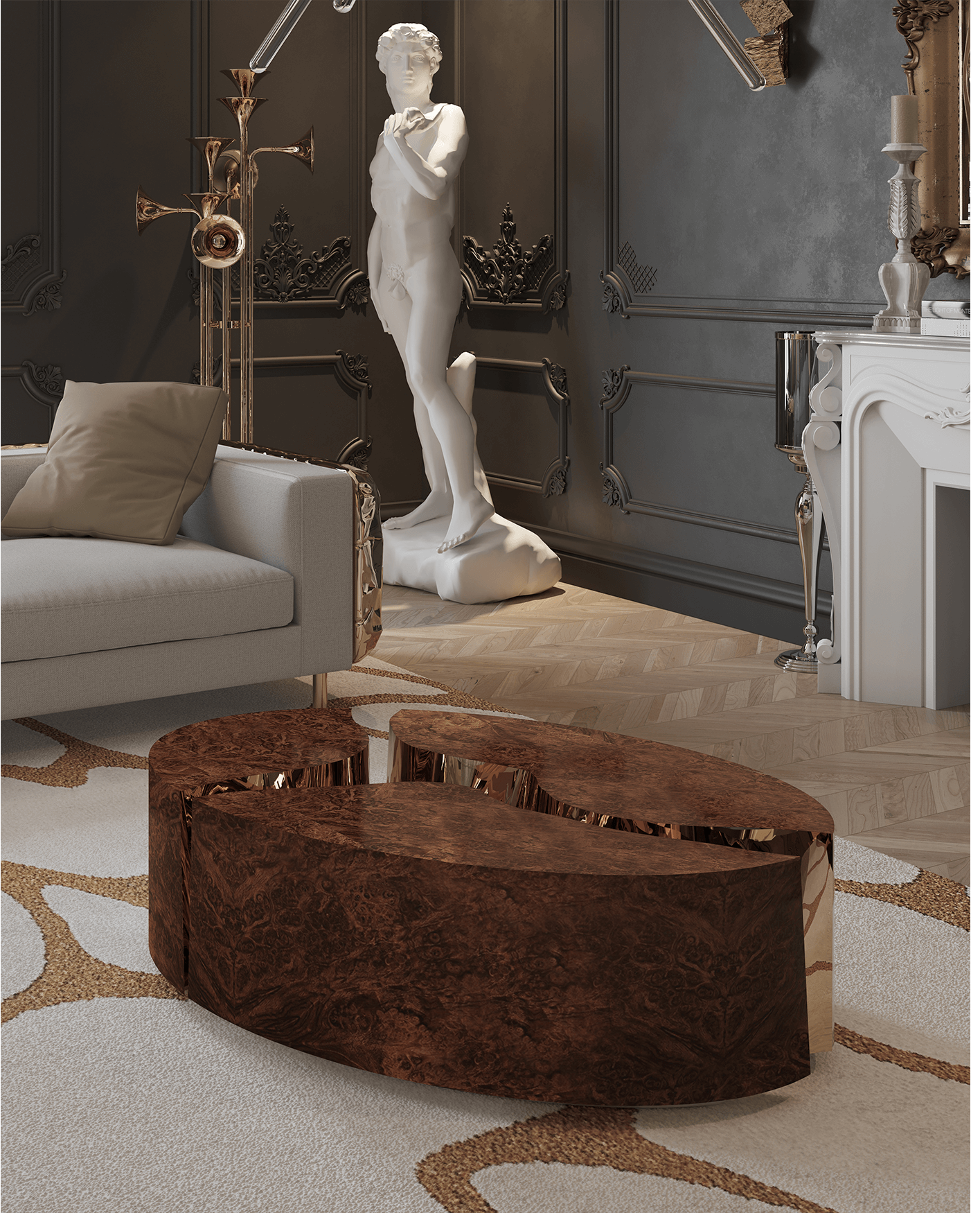 Fissure Ovaler Walnuss‑Couchtisch