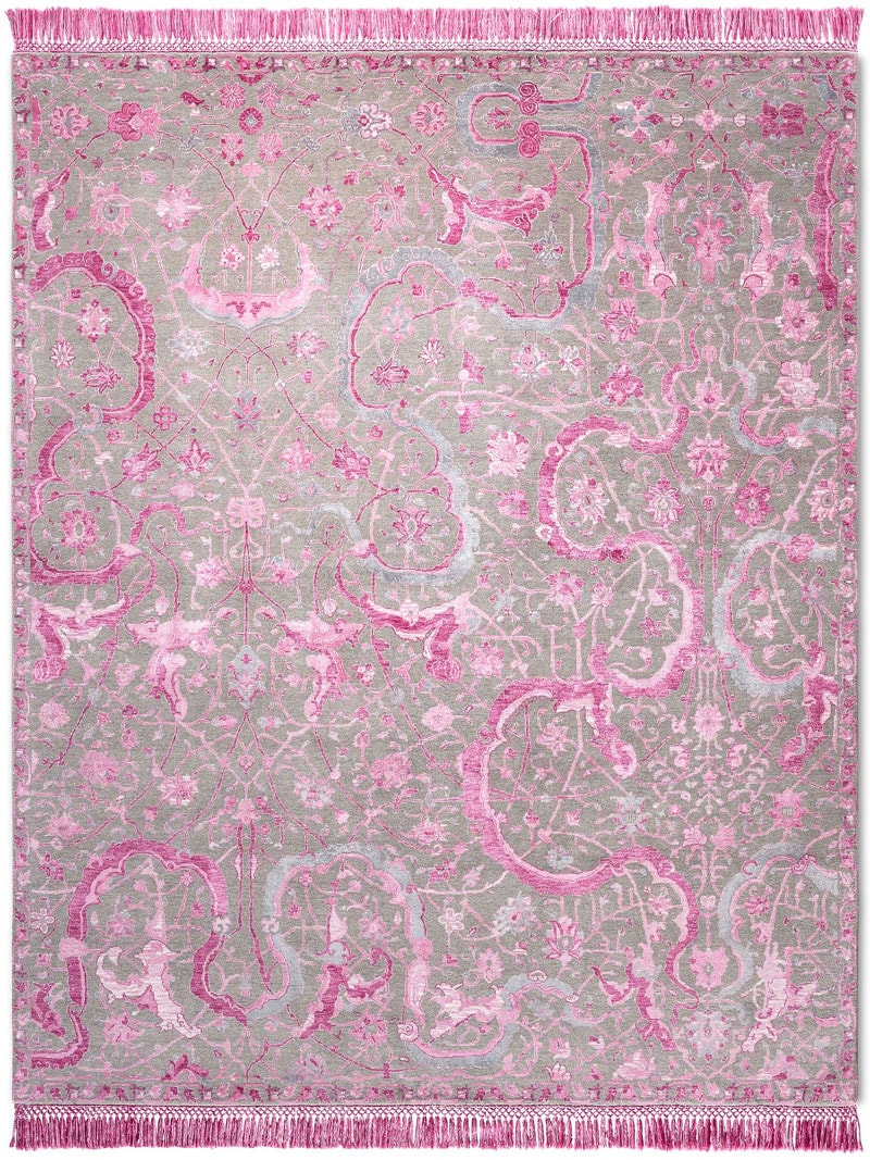 Tabriz Eye Candy Pink auf Naturgrau Teppich | Größe: 183 x 274 cm