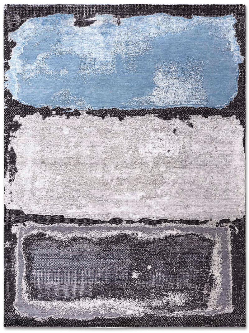 Grass Light Blue Silver Anthracite auf Schwarz Teppich | Größe: 365 x 457 cm