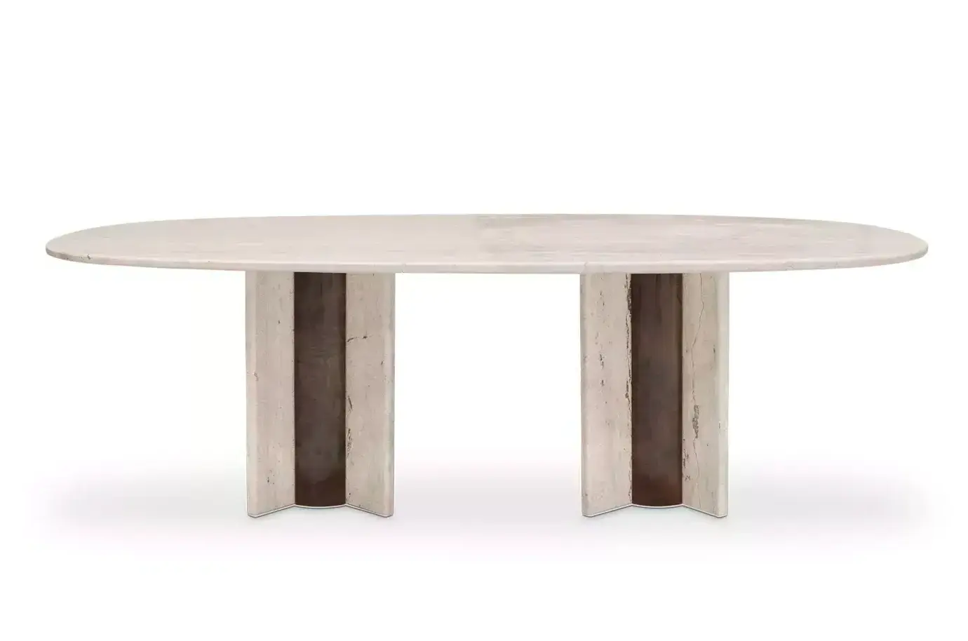 Parisian Travertin‑Marmor‑Ovales Esstisch