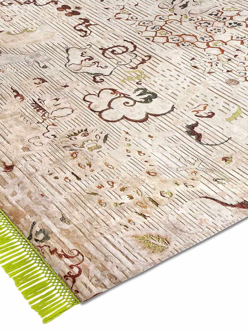 Dragon Apple Green auf Creme mit feinen Linien Teppich | Größe: 274 x 365 cm