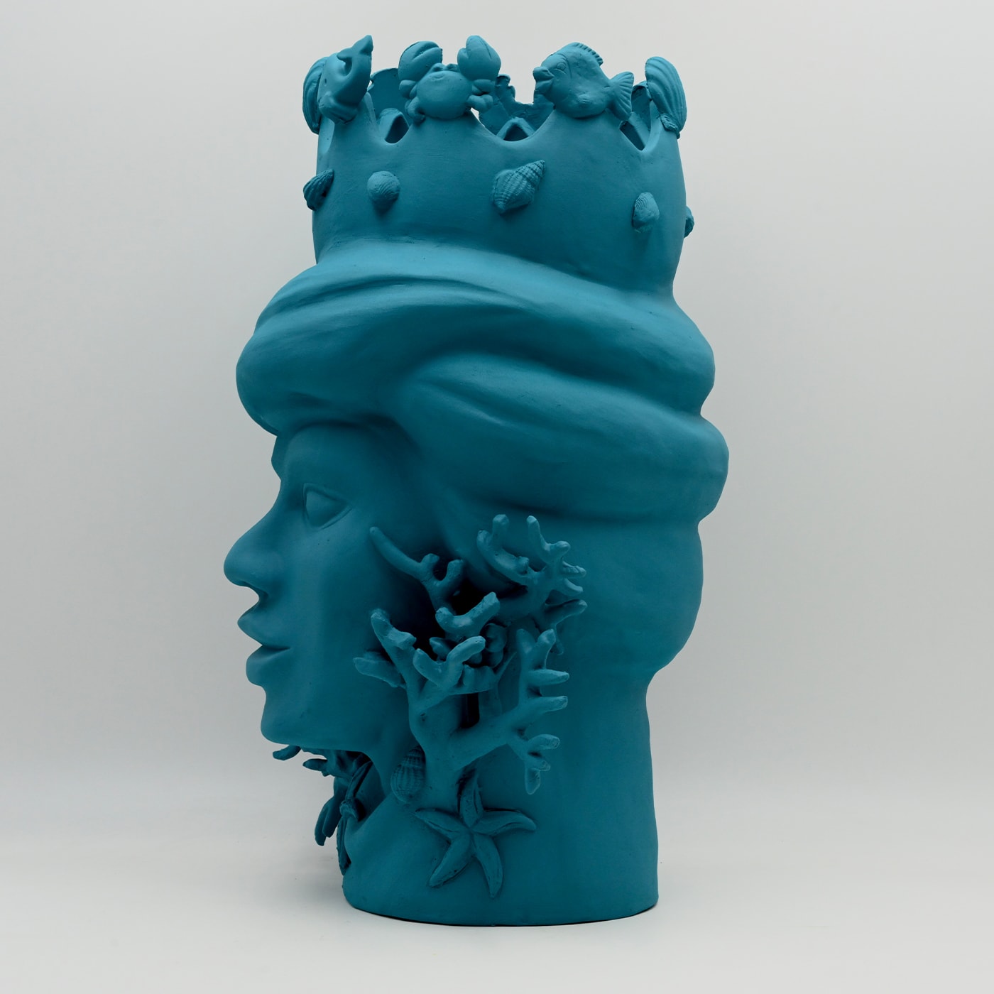 Maure‑Kopf türkis handgefertigte Skulptur
