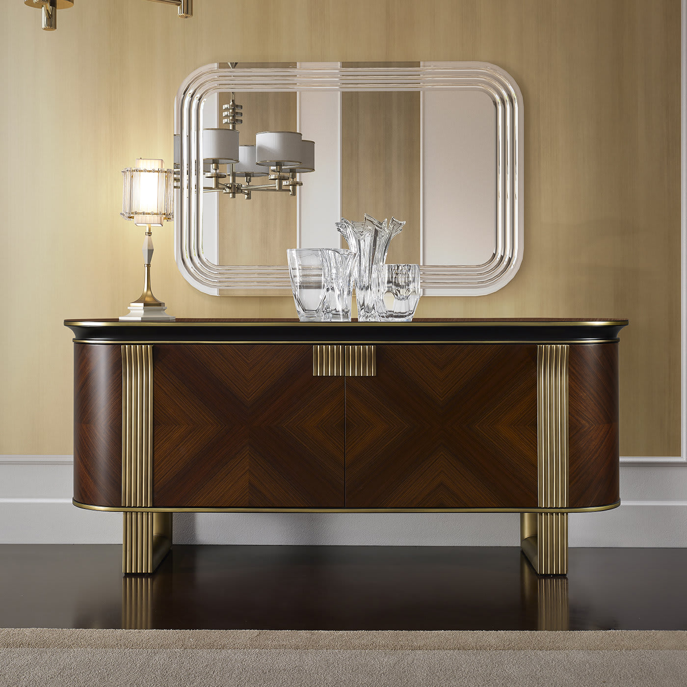 Rosewood Italienisches Sideboard | Konfiguration: Mit Spiegel