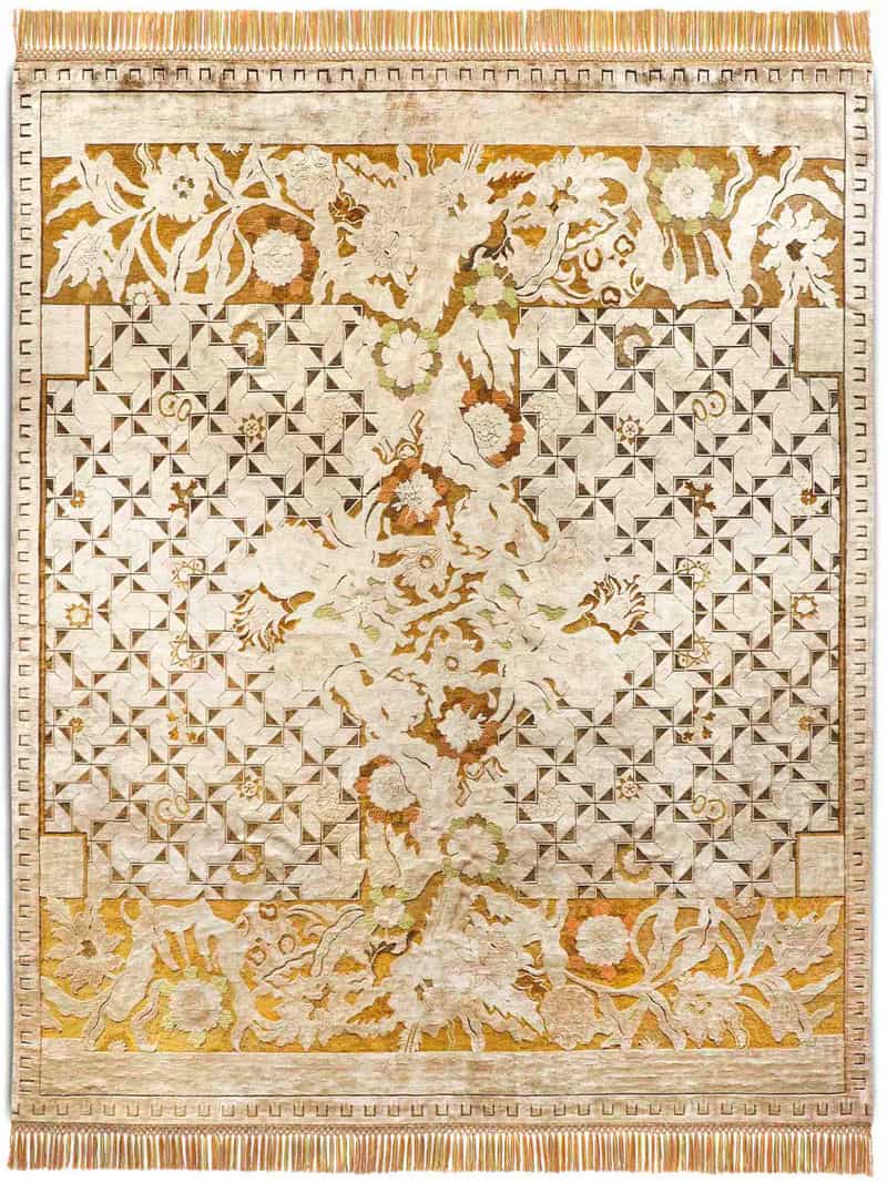 Floral Versus Geometrics Original auf Kupfer‑Grün Teppich | Größe: 250 x 300 cm