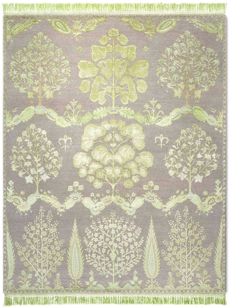 Mughal Apple Green auf Naturgrau Teppich | Größe: 300 x 400 cm