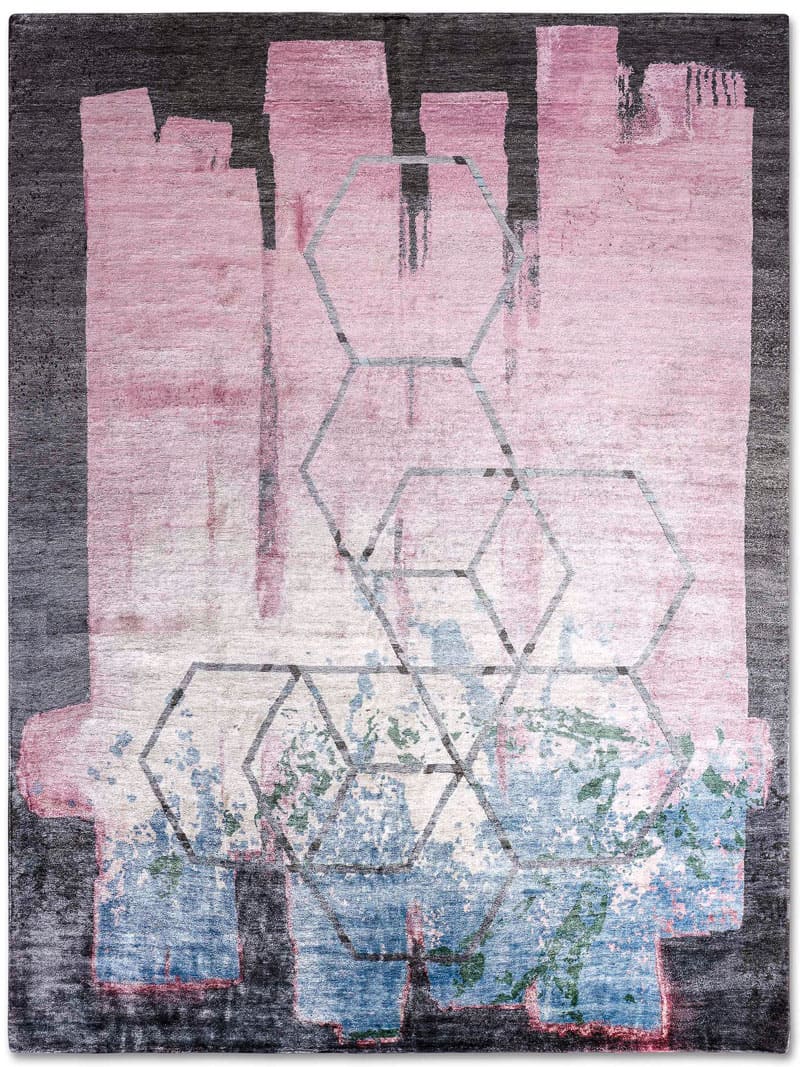 Hexagon Pink auf Dunkelgrau Teppich | Größe: 122 x 183 cm