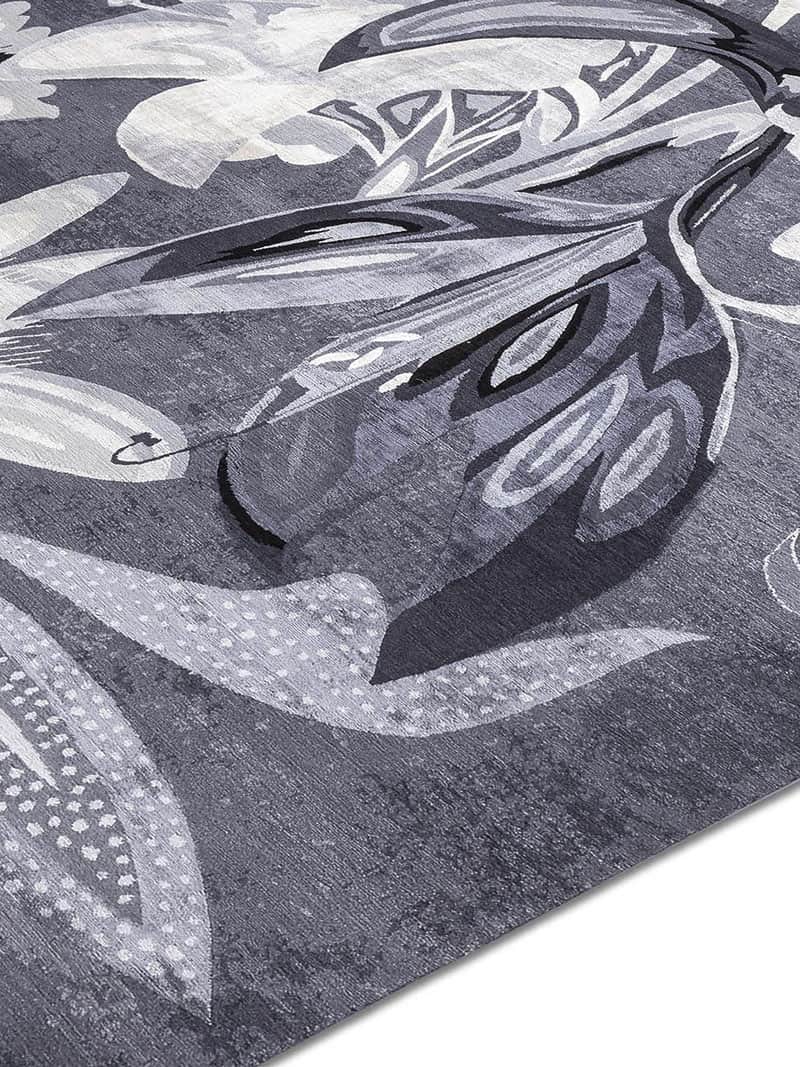 Red Flower B&W auf Schwarz Teppich | Größe: 250 x 300 cm