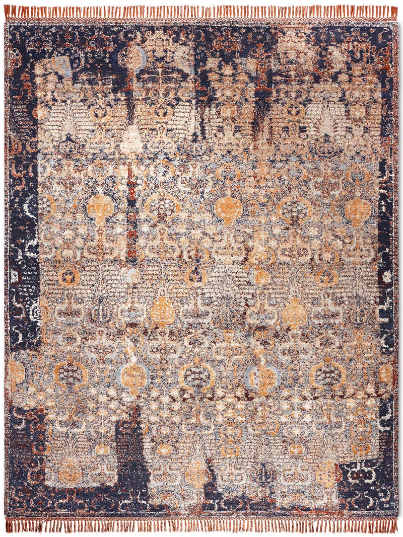 Block Copper Rust Mitternachtsblau Teppich | Größe: 300 x 400 cm