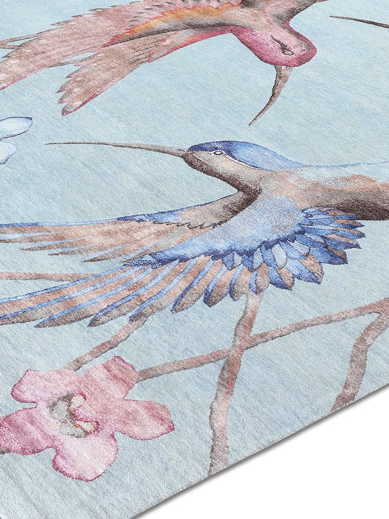 Hummingbirds Original auf Blau Teppich | Größe: 274 x 365 cm