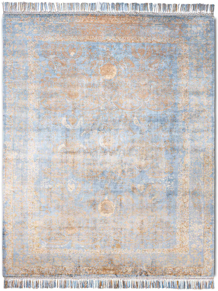 Gold auf Hellblau Teppich | Größe: 274 x 365 cm