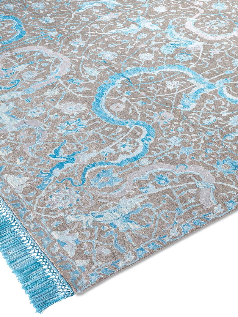 Tabriz Electric Blue auf Naturgrau Teppich | Größe: 183 x 274 cm