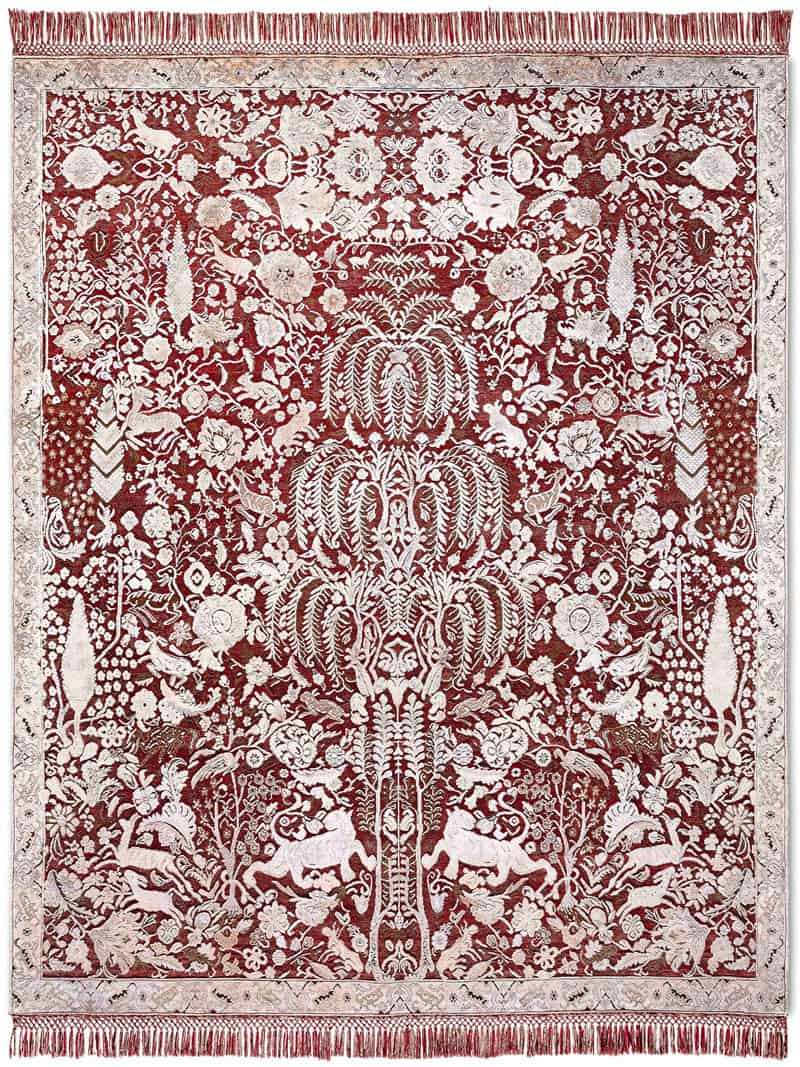 Gold auf Rot‑Mix Teppich