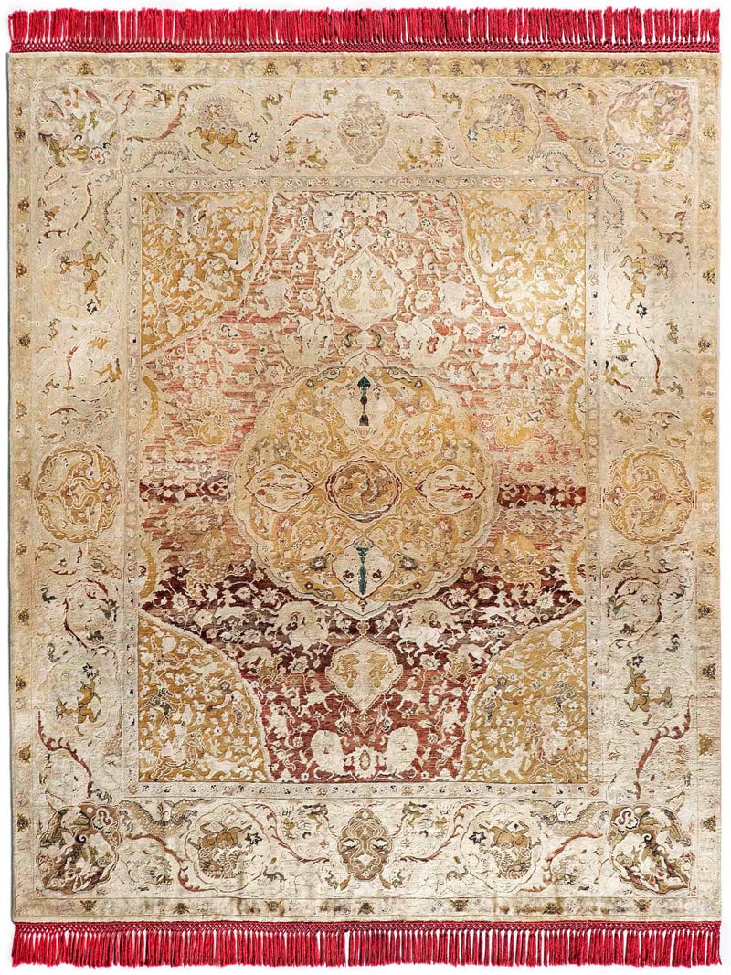 Gold auf Bordeaux Teppich | Größe: 122 x 183 cm
