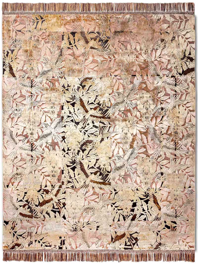 Birds Malve auf Schwarzituation Teppich | Größe: 274 x 365 cm