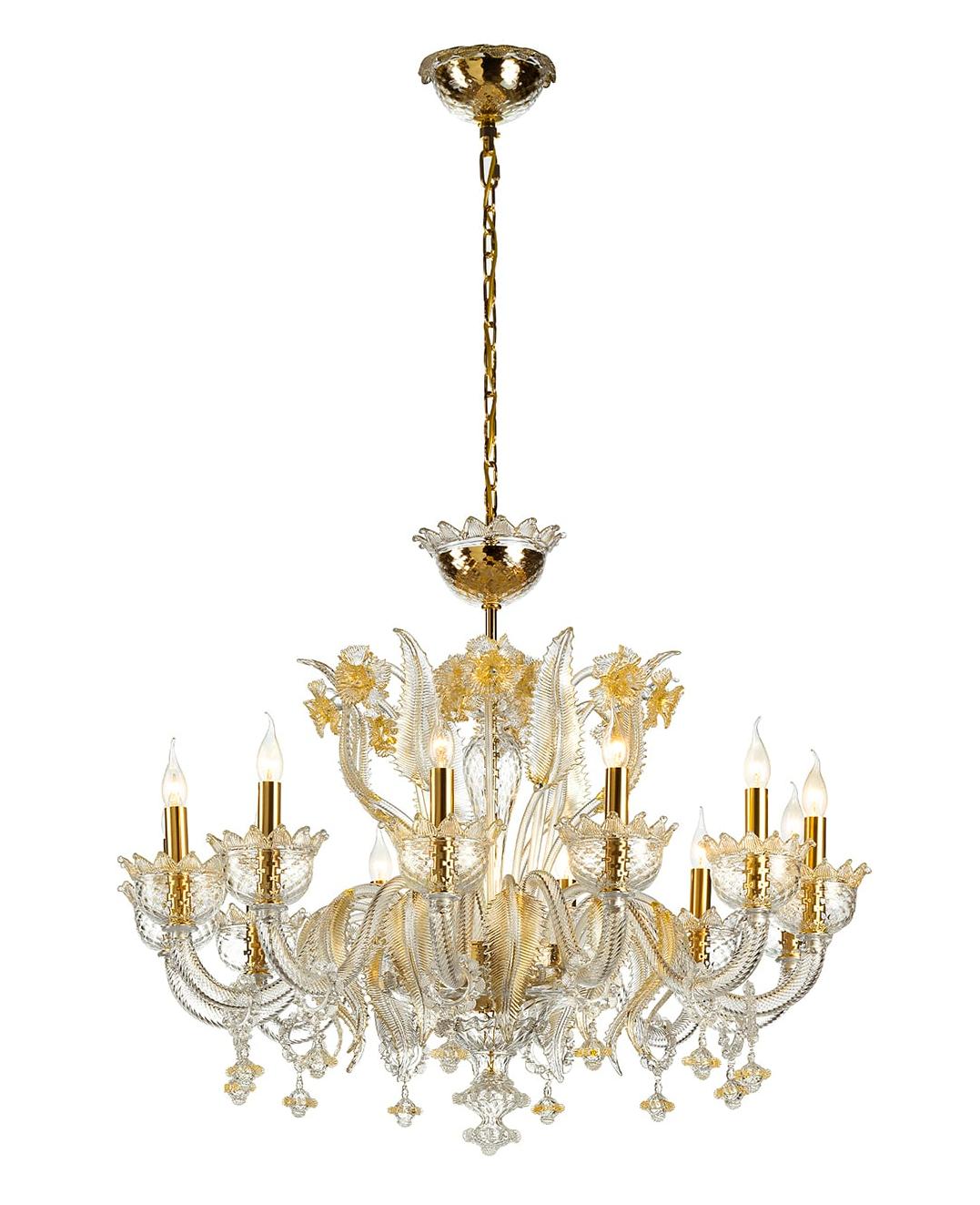 Murano-Glas Transparent & Gold Kronleuchter