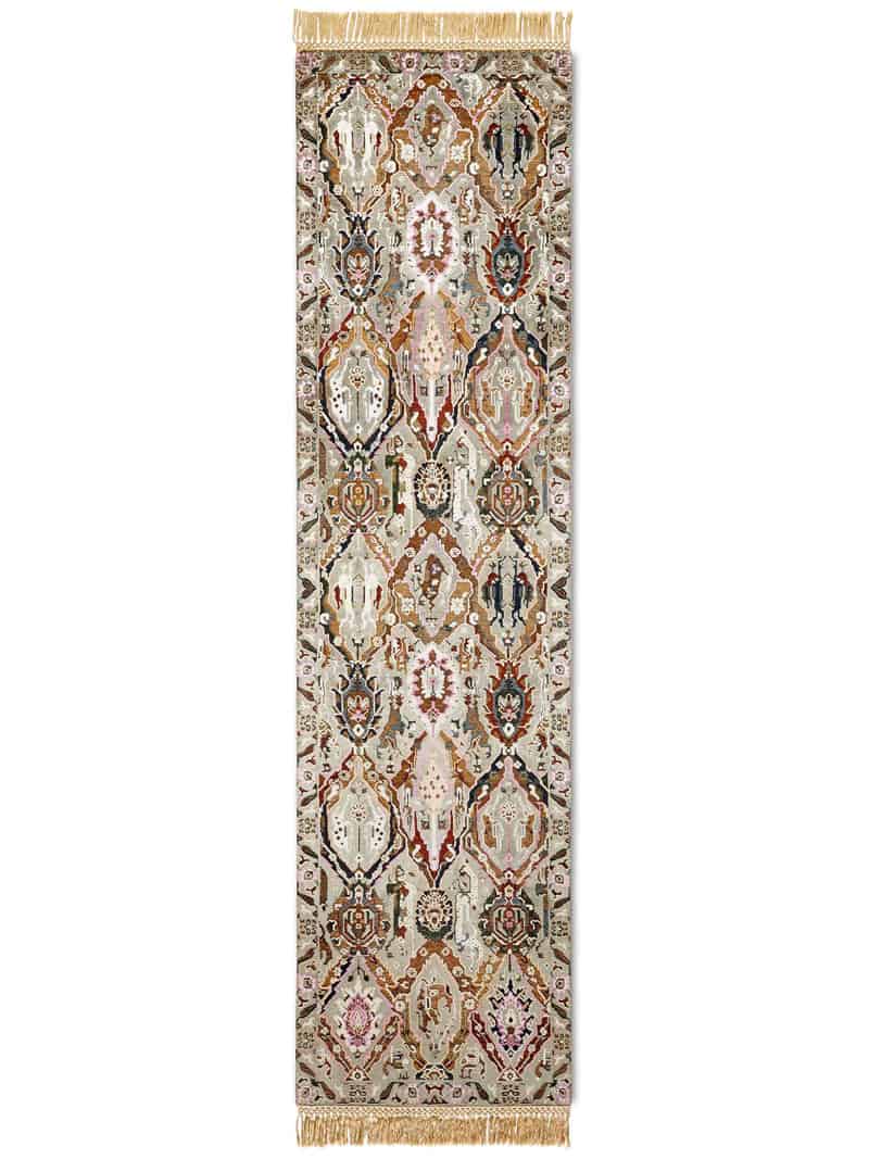 Kava Bagh Reverse Runner auf Grau‑Grün Teppich | Größe: 160 x 365 cm