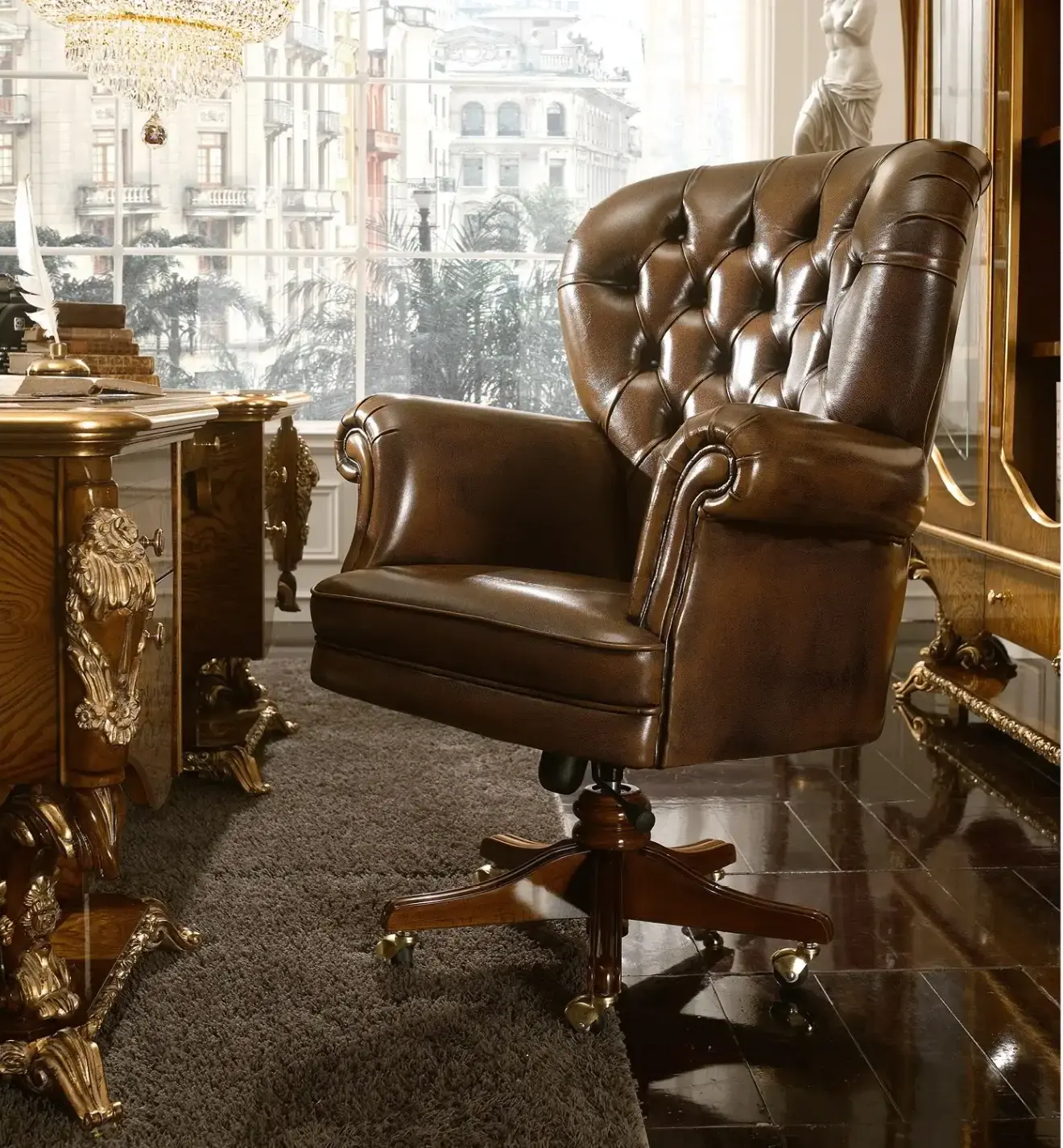 Dolcevita Ledersessel mit 5‑Stern‑Drehfuß