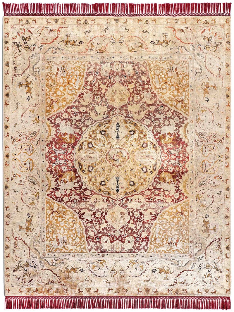 Gold auf Bordeaux Teppich | Größe: 122 x 183 cm