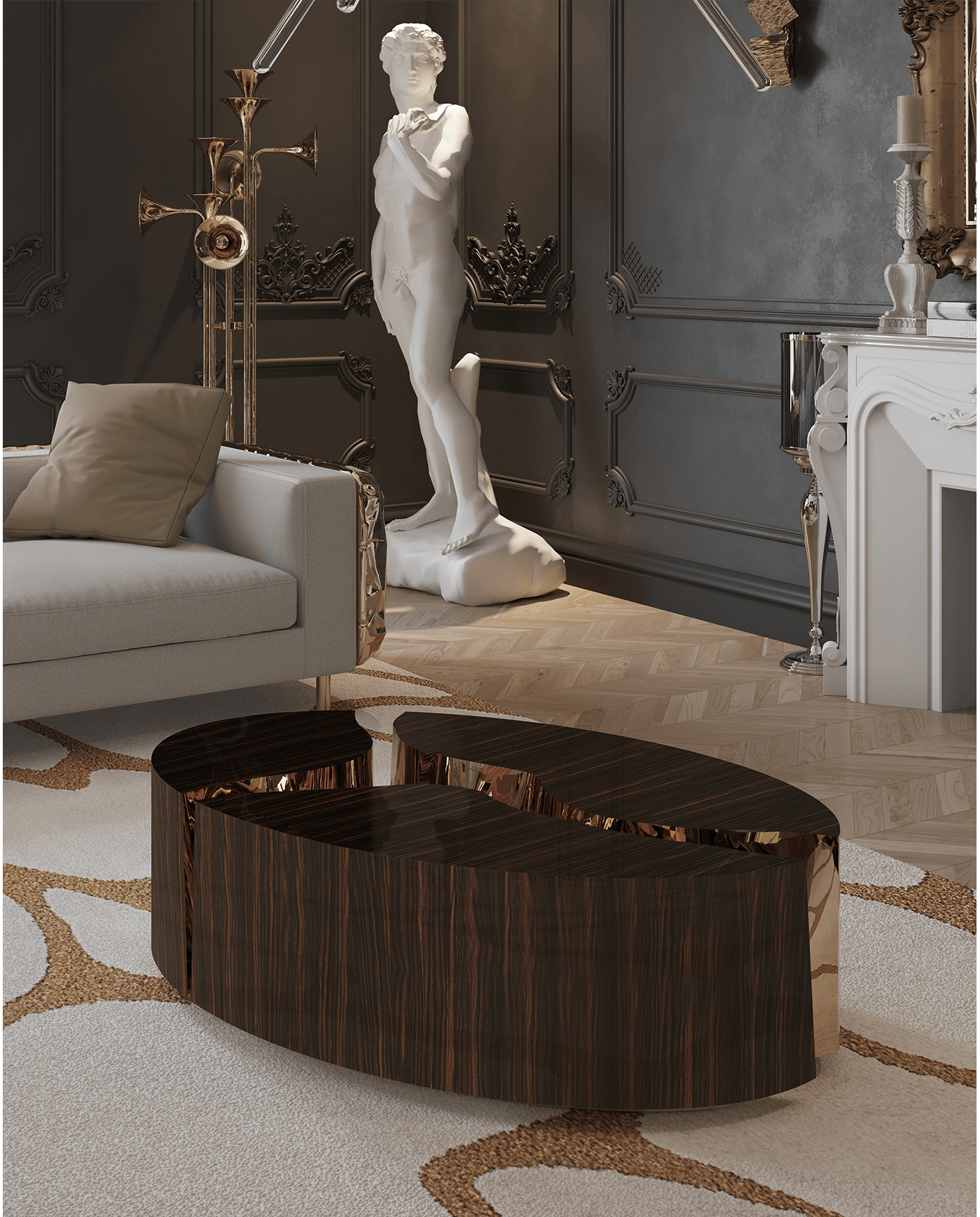 Fissure Ovaler Ebenholz‑Couchtisch